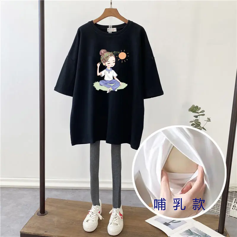Pregnant Women T-Shirt Loose Fit Black 2022 - Image 28
