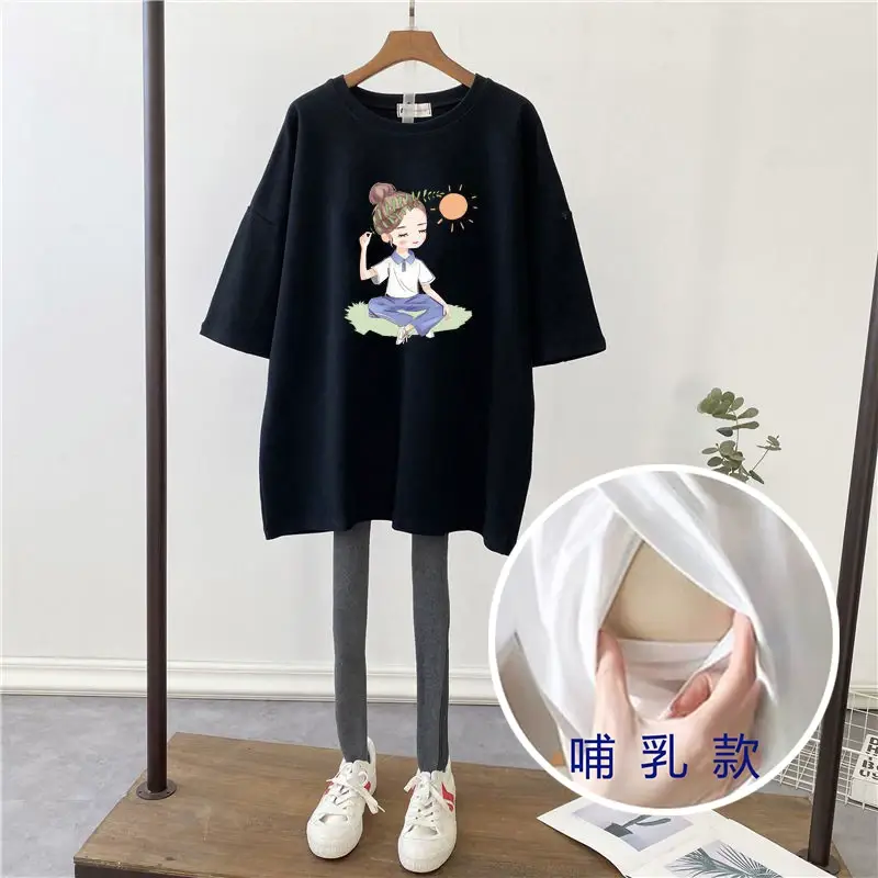 Pregnant Women T-Shirt Loose Fit Black 2022 — feature 5