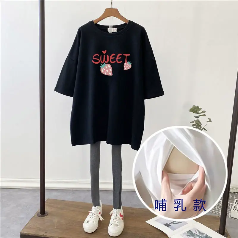 Pregnant Women T-Shirt Loose Fit Black 2022 — feature 6
