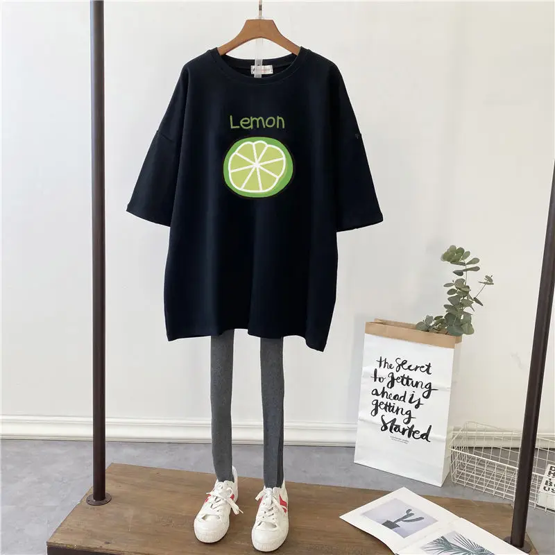 Pregnant Women T-Shirt Loose Fit Black 2022 - Image 12
