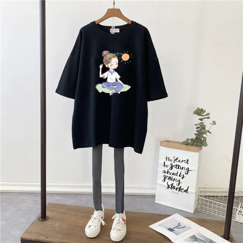 Pregnant Women T-Shirt Loose Fit Black 2022 - Image 2