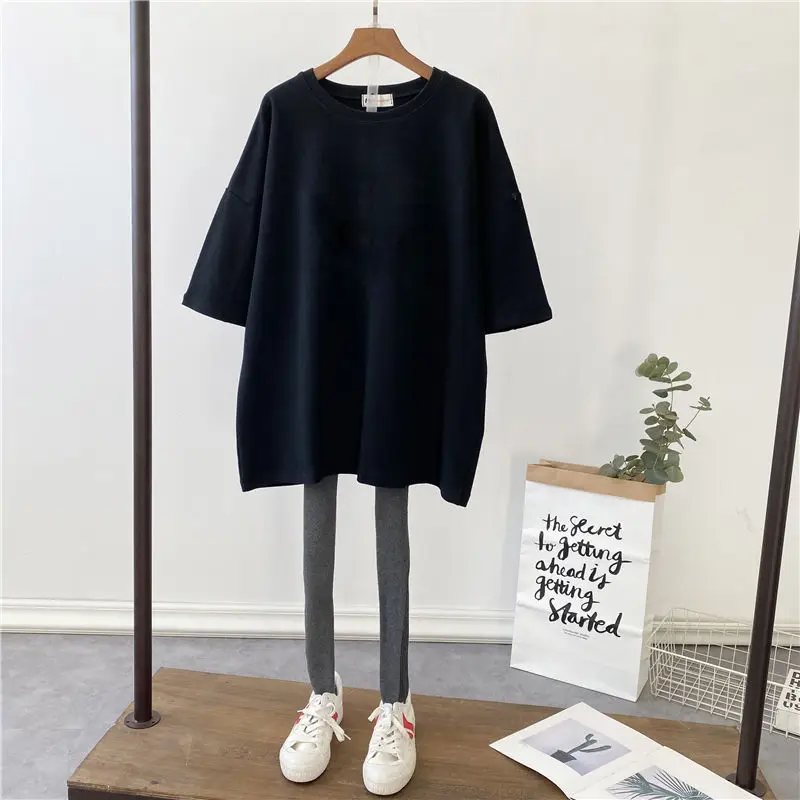 Pregnant Women T-Shirt Loose Fit Black 2022 - Image 22