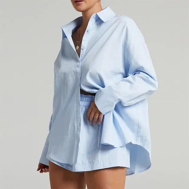 New Fashion Two-Piece Suit Orange Lavender Button Shirt Shorts Set — feature 13