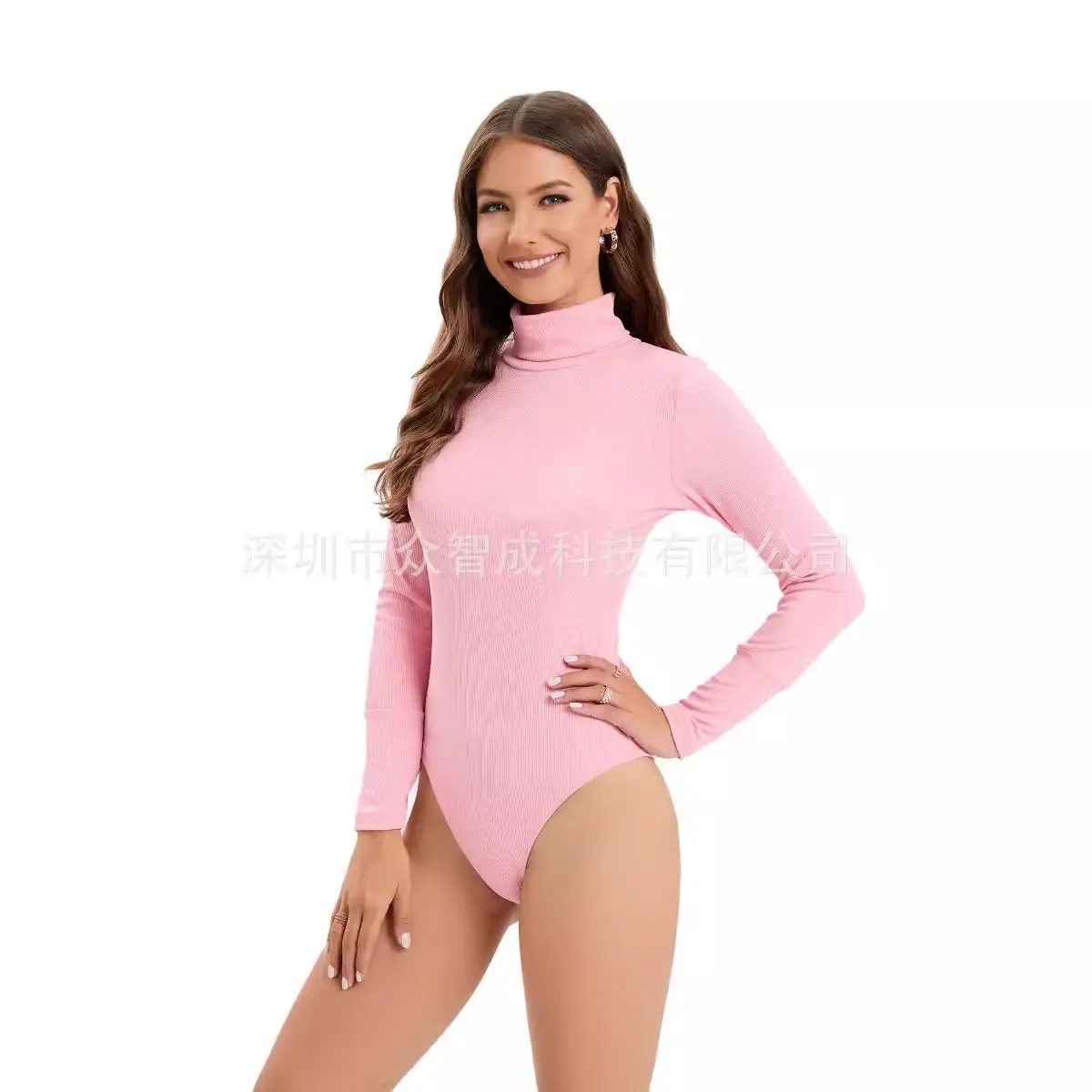 Women Knitted Turtleneck Shirt Long Sleeve Ribbed Green