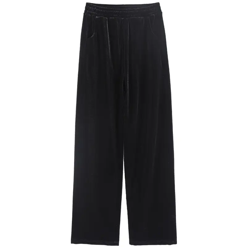 Women Velvet Wide Leg Pants Black High Waist 2025 - Image 11