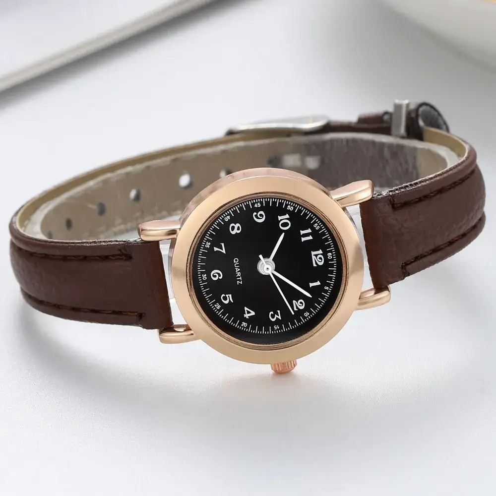 Women's Belt Round Quartz Watch Brown Leather Strap - Image 3
