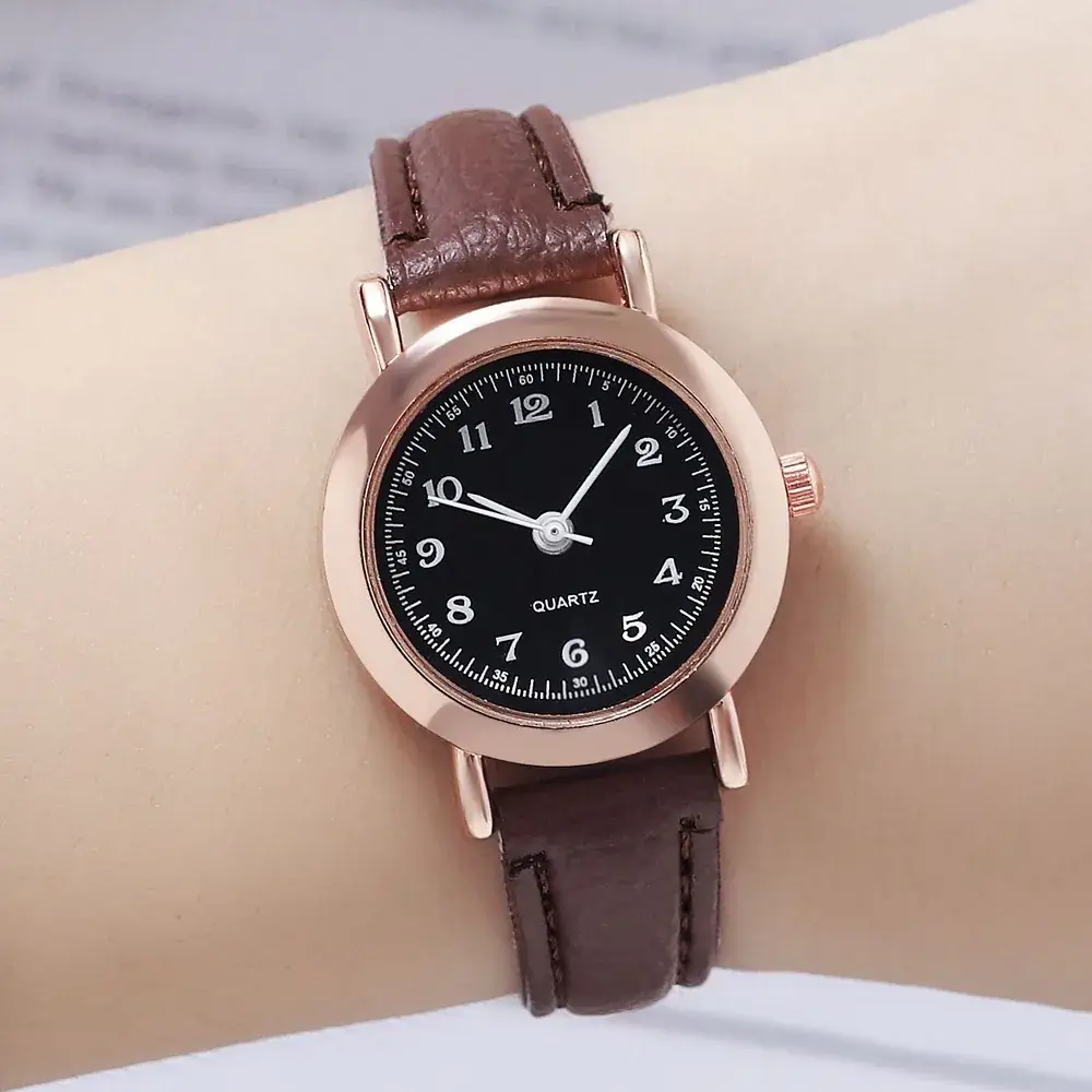 Women's Belt Round Quartz Watch Brown Leather Strap - Image 5