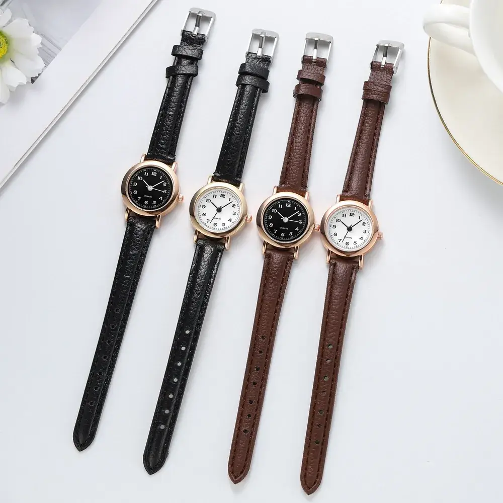 Women's Belt Round Quartz Watch Brown Leather Strap - Image 6