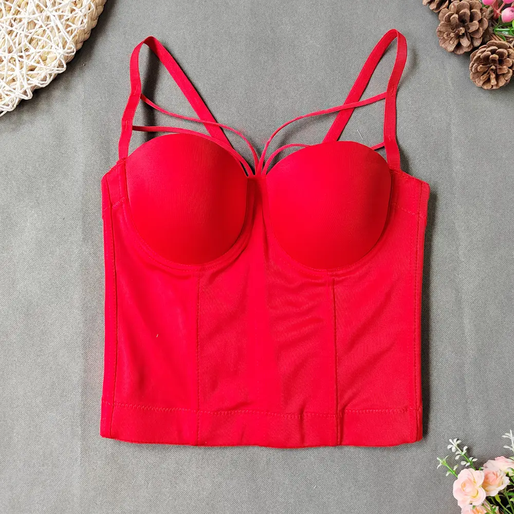 Red Fishbone Bra Top Vest for Women