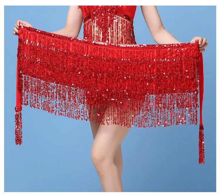 Black Sequined Belly Dance Waist Scarf 3 Layers — feature 10