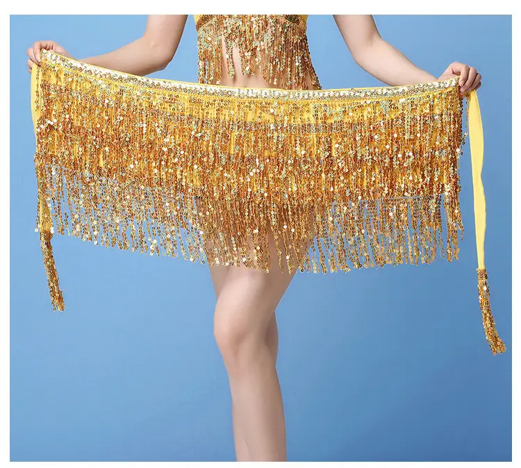 Black Sequined Belly Dance Waist Scarf 3 Layers — feature 12