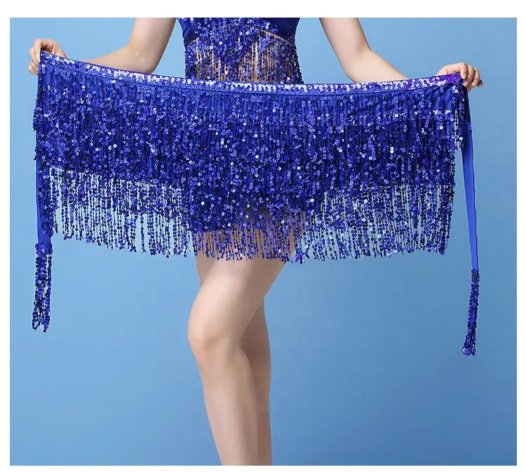 Black Sequined Belly Dance Waist Scarf 3 Layers — feature 14