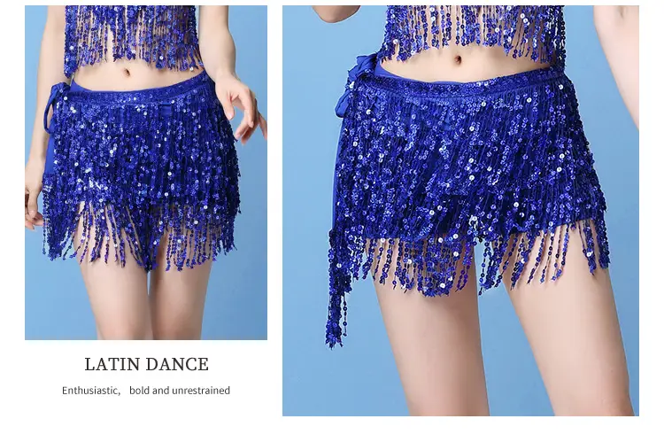 Black Sequined Belly Dance Waist Scarf 3 Layers — feature 15