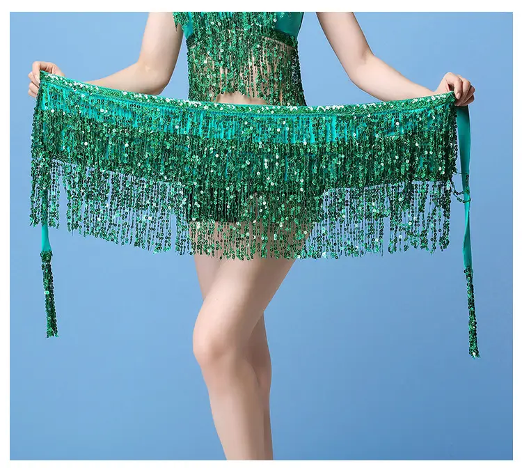 Black Sequined Belly Dance Waist Scarf 3 Layers — feature 16