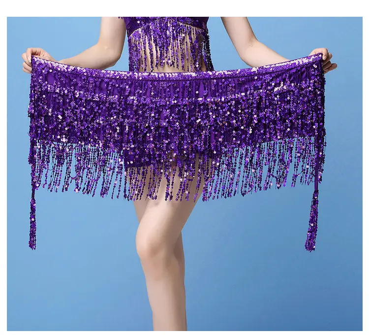 Black Sequined Belly Dance Waist Scarf 3 Layers — feature 18