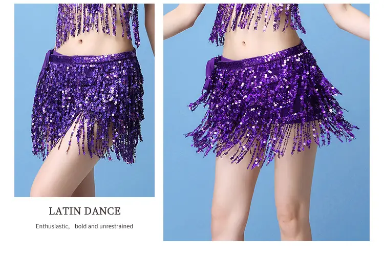 Black Sequined Belly Dance Waist Scarf 3 Layers — feature 19