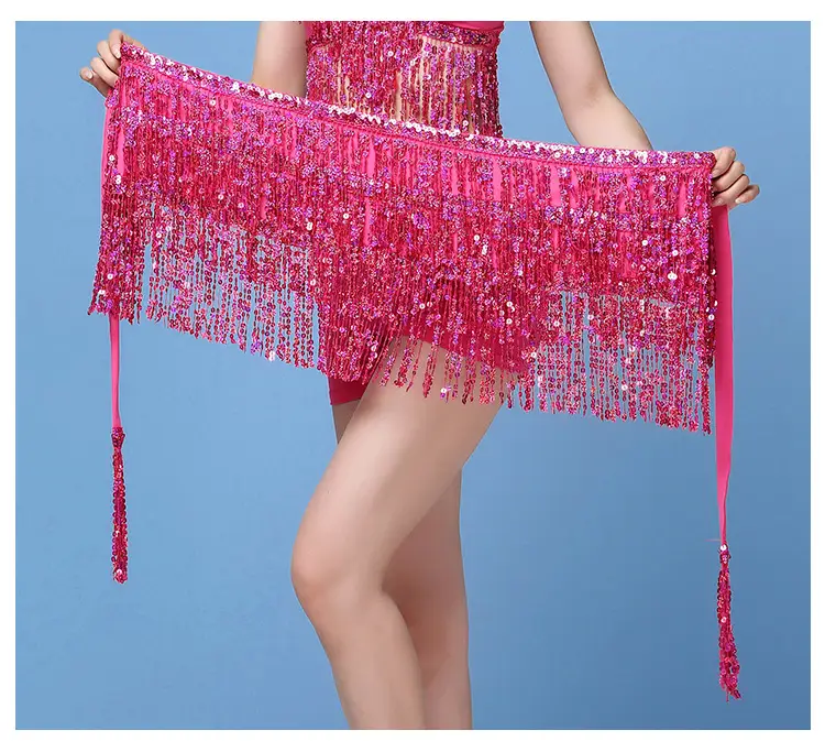 Black Sequined Belly Dance Waist Scarf 3 Layers — feature 20