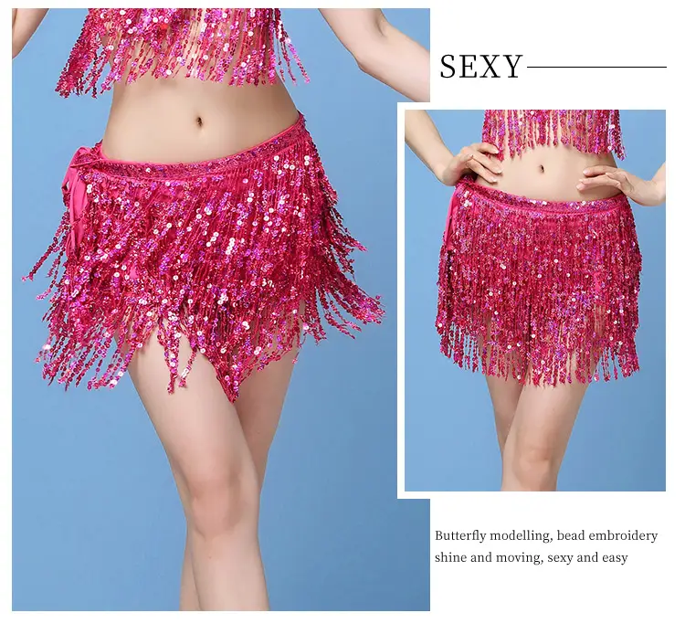 Black Sequined Belly Dance Waist Scarf 3 Layers — feature 21