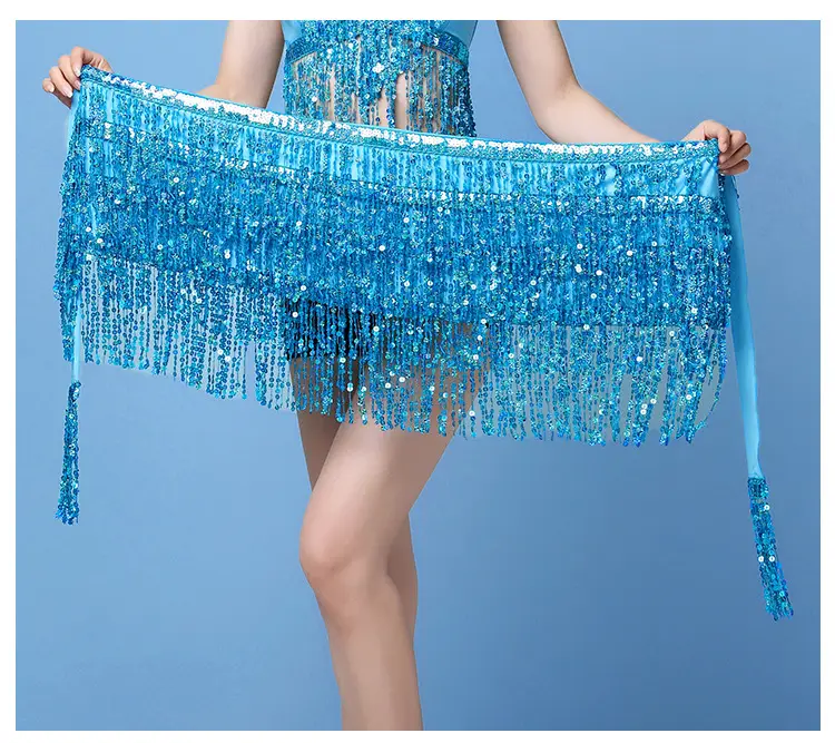 Black Sequined Belly Dance Waist Scarf 3 Layers — feature 22