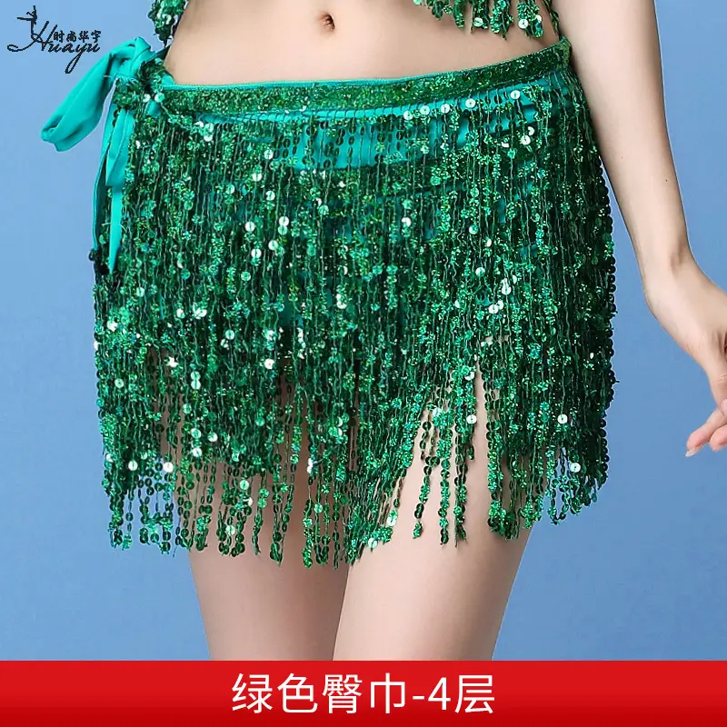 Black Sequined Belly Dance Waist Scarf 3 Layers - Image 12