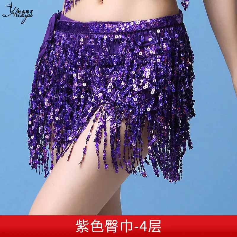 Black Sequined Belly Dance Waist Scarf 3 Layers - Image 16
