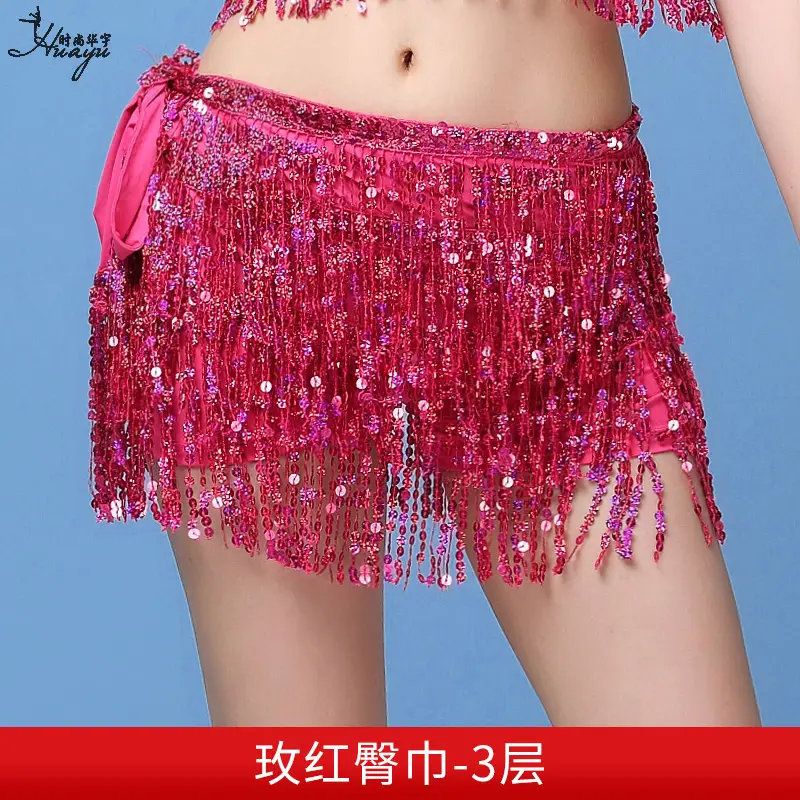 Black Sequined Belly Dance Waist Scarf 3 Layers - Image 17