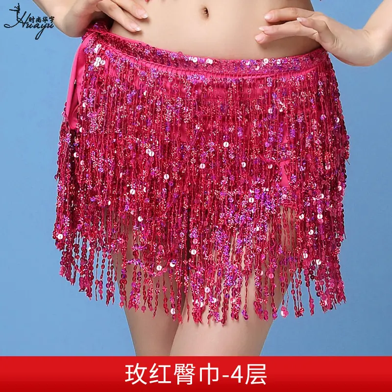 Black Sequined Belly Dance Waist Scarf 3 Layers - Image 18