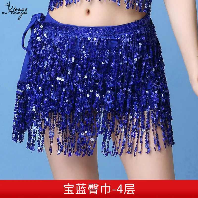 Black Sequined Belly Dance Waist Scarf 3 Layers - Image 8