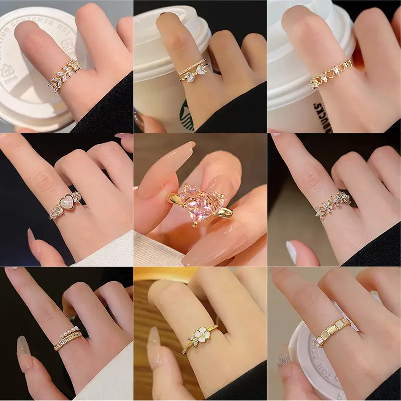 Korean Accessible Luxury Zircon Pearl Bow Rings Set