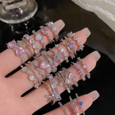 Korean Accessible Luxury Zircon Pearl Bow Rings Set — feature 1