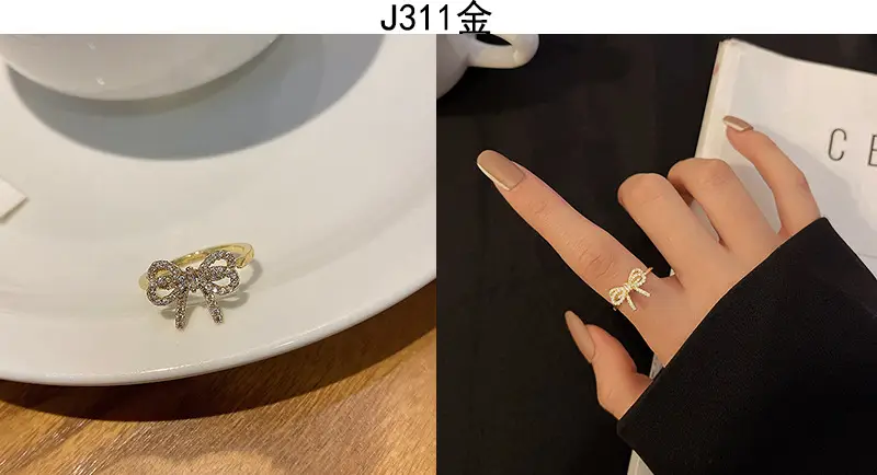 Korean Accessible Luxury Zircon Pearl Bow Rings Set — feature 14