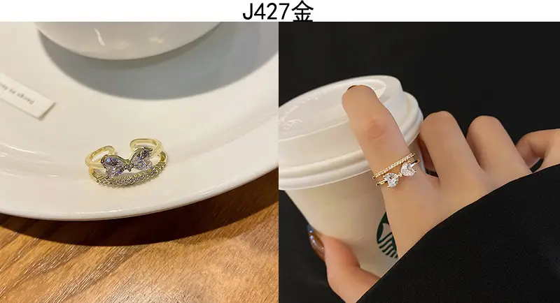 Korean Accessible Luxury Zircon Pearl Bow Rings Set — feature 16