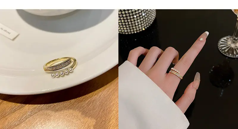 Korean Accessible Luxury Zircon Pearl Bow Rings Set — feature 27