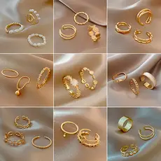 Korean Accessible Luxury Zircon Pearl Bow Rings Set — feature 3