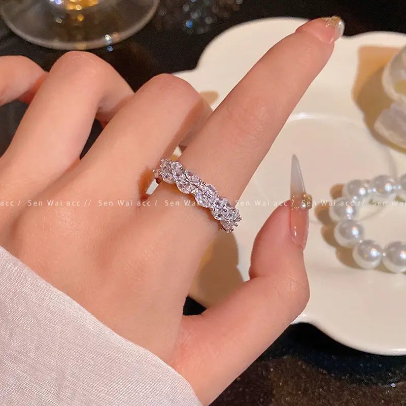 Korean Accessible Luxury Zircon Pearl Bow Rings Set