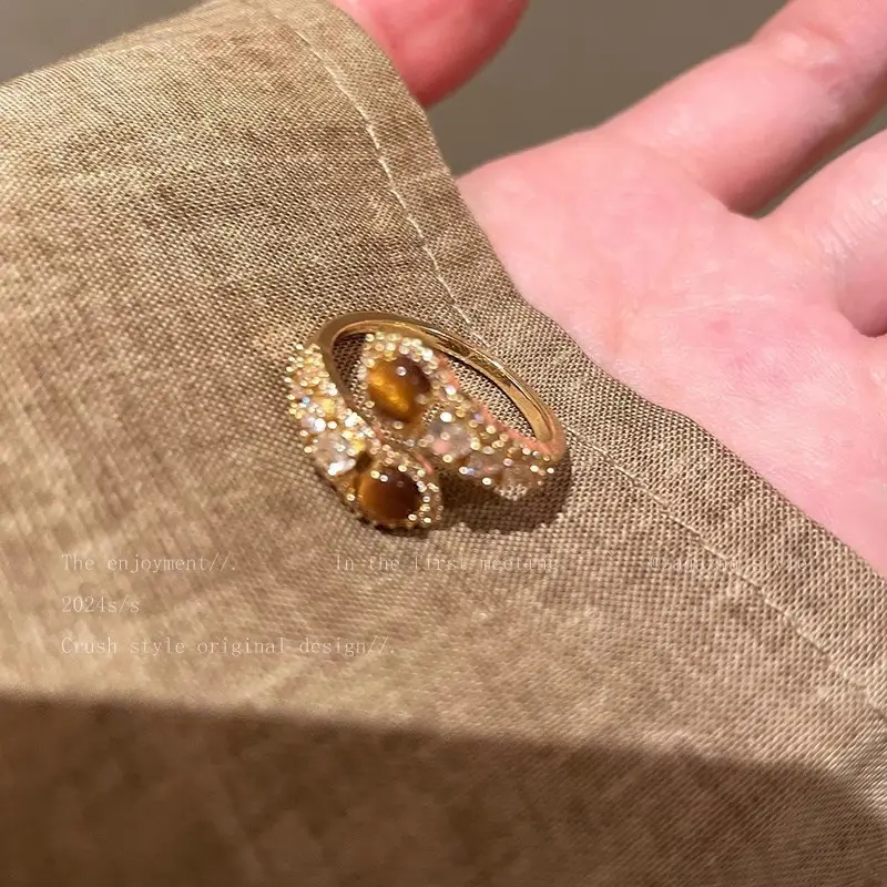 Korean Accessible Luxury Zircon Pearl Bow Rings Set