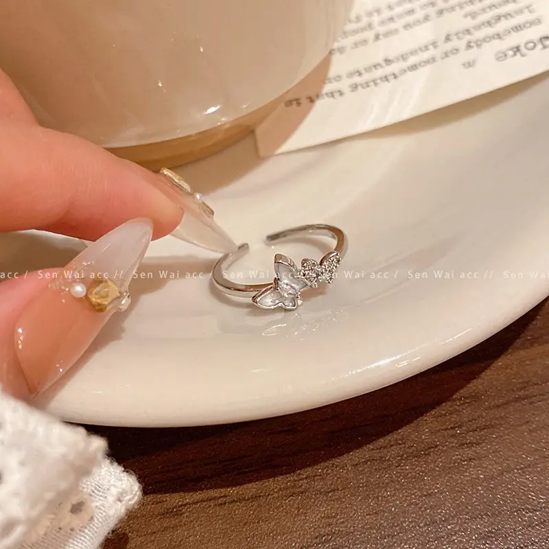 Korean Accessible Luxury Zircon Pearl Bow Rings Set