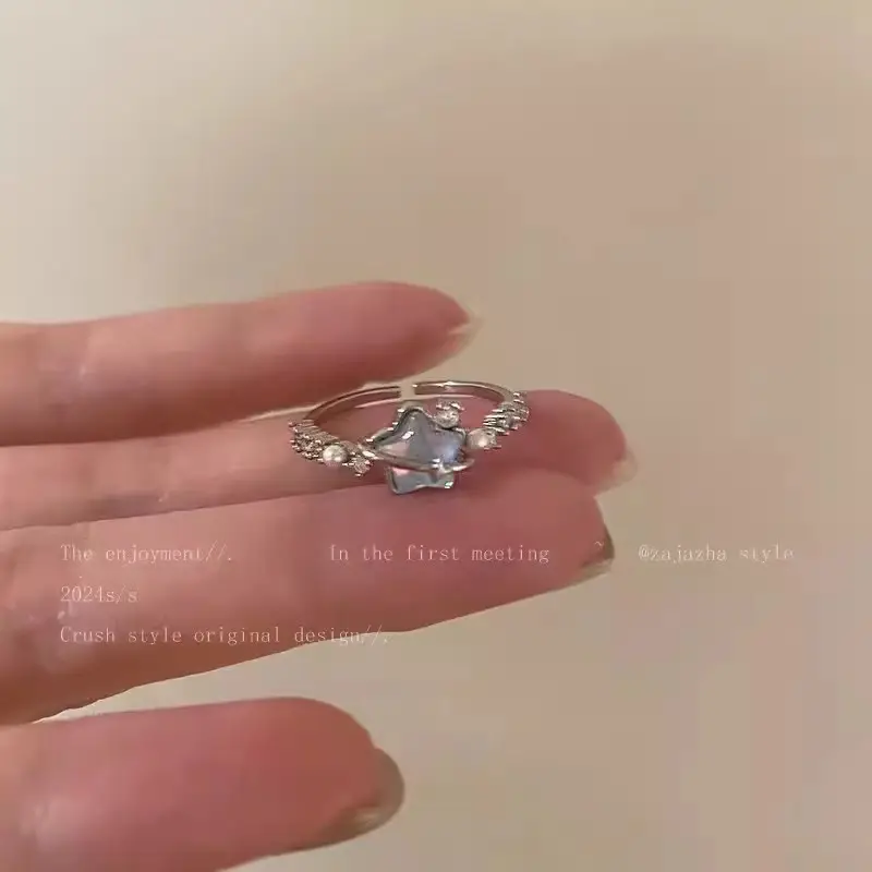 Korean Accessible Luxury Zircon Pearl Bow Rings Set