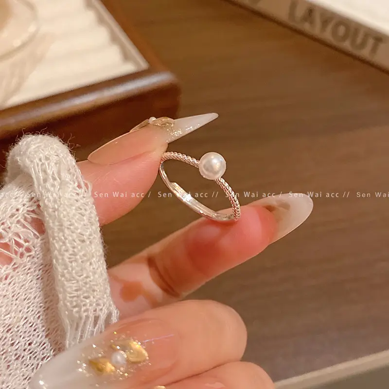 Korean Accessible Luxury Zircon Pearl Bow Rings Set