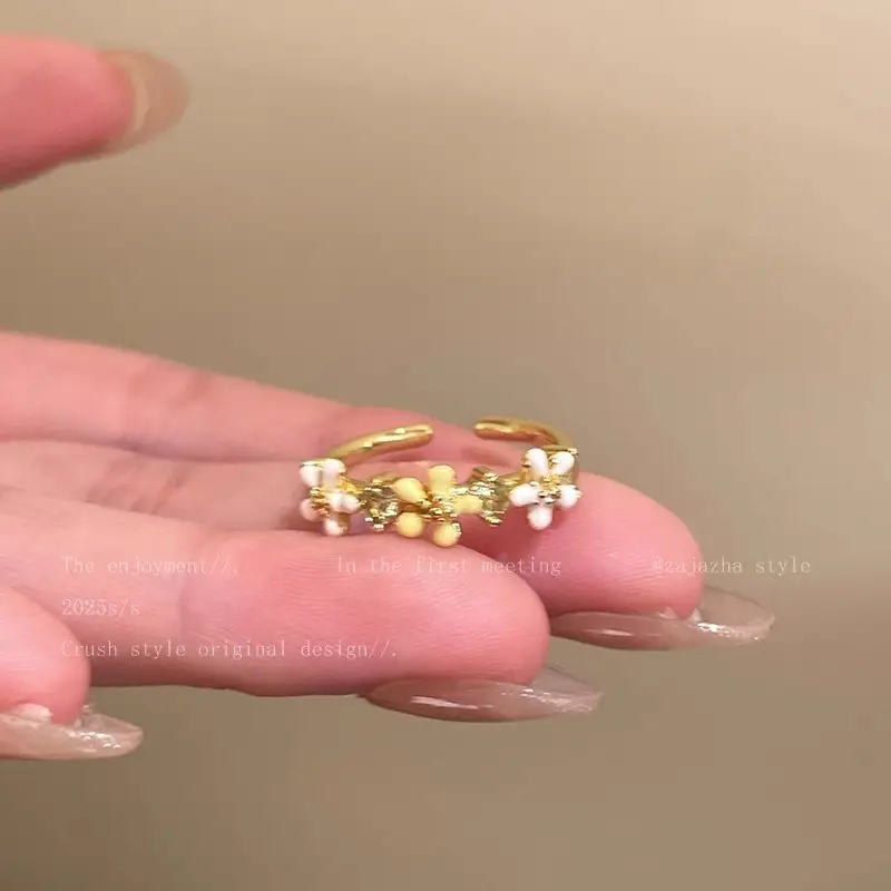Korean Accessible Luxury Zircon Pearl Bow Rings Set