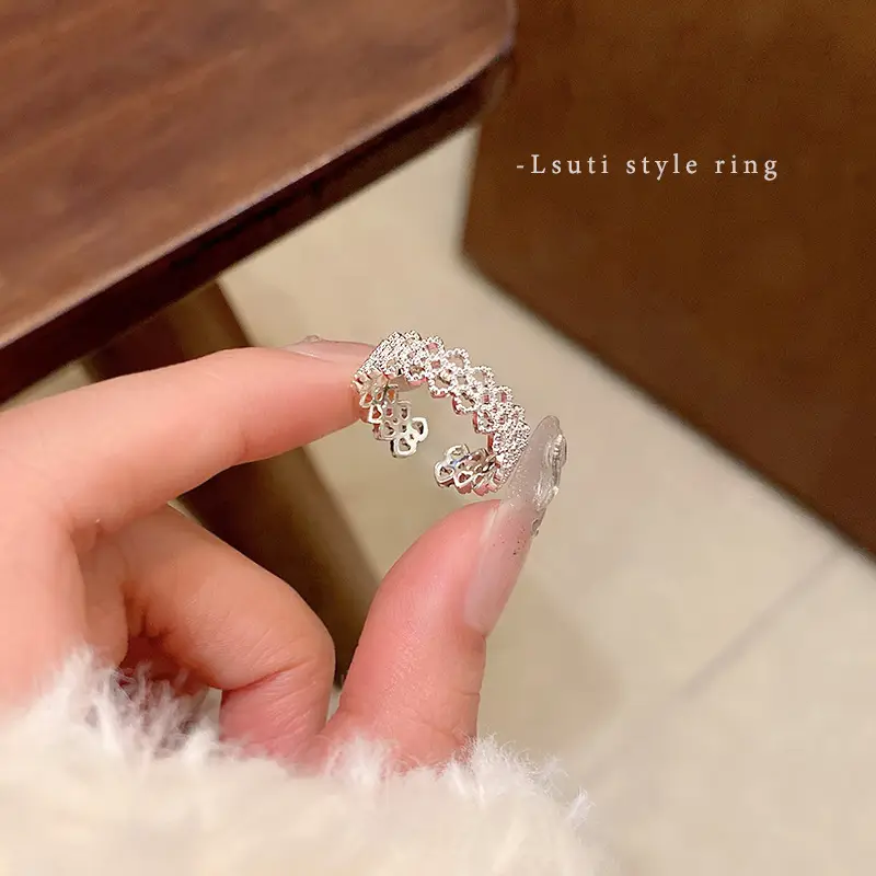 Korean Accessible Luxury Zircon Pearl Bow Rings Set
