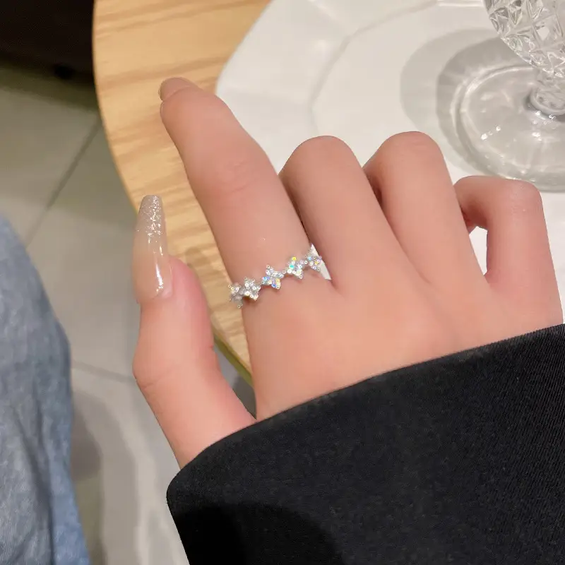 Korean Accessible Luxury Zircon Pearl Bow Rings Set
