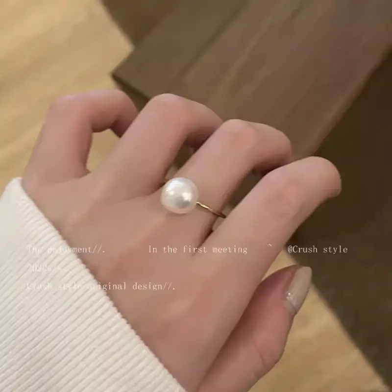 Korean Accessible Luxury Zircon Pearl Bow Rings Set