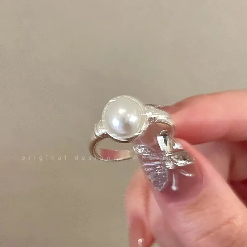 Korean Accessible Luxury Zircon Pearl Bow Rings Set