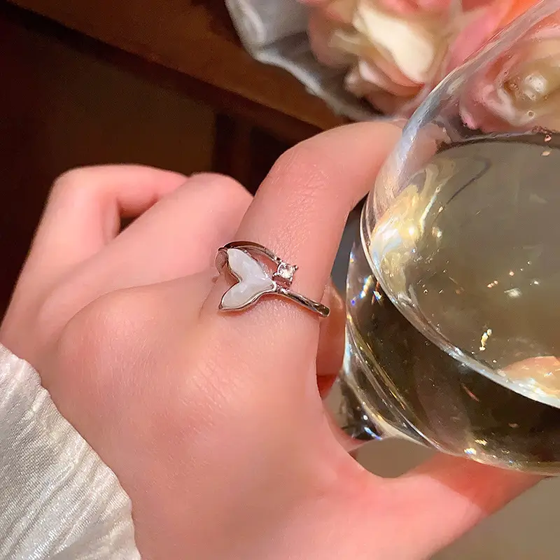 Korean Accessible Luxury Zircon Pearl Bow Rings Set