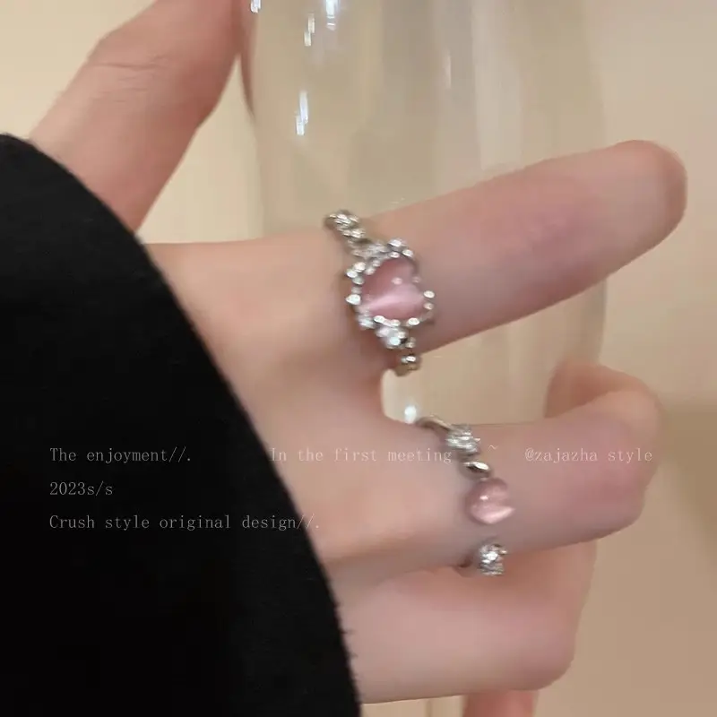 Korean Accessible Luxury Zircon Pearl Bow Rings Set
