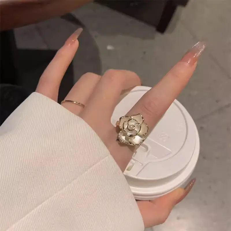 Korean Accessible Luxury Zircon Pearl Bow Rings Set