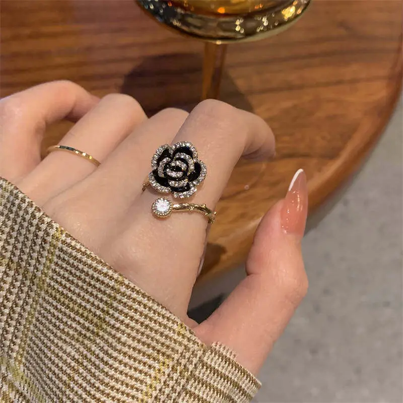 Korean Accessible Luxury Zircon Pearl Bow Rings Set