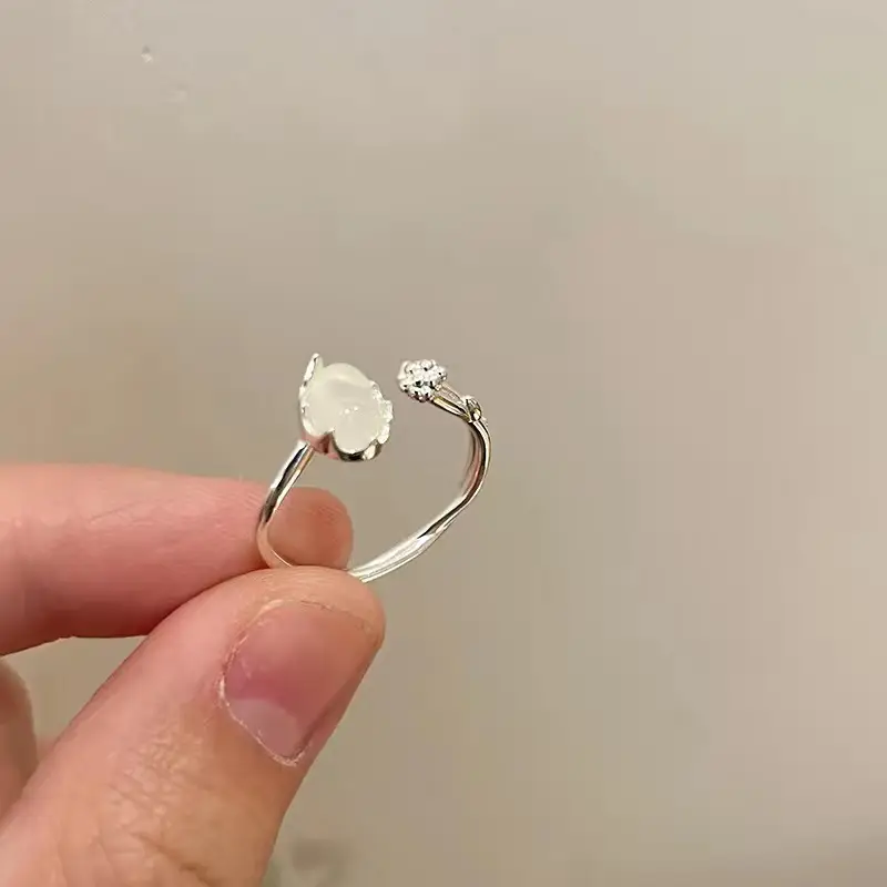 Korean Accessible Luxury Zircon Pearl Bow Rings Set