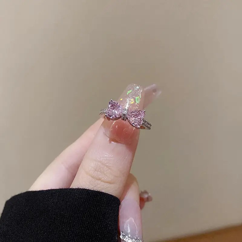 Korean Accessible Luxury Zircon Pearl Bow Rings Set